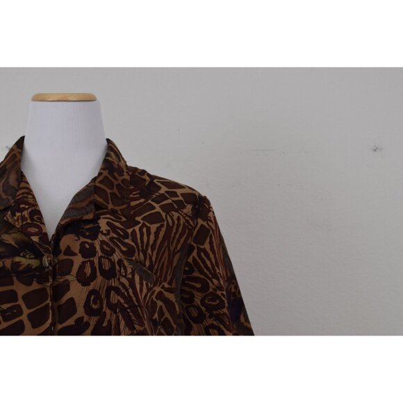 Vintage 90s Brown Jungle Floral Blouse size L - Picture 4 of 10